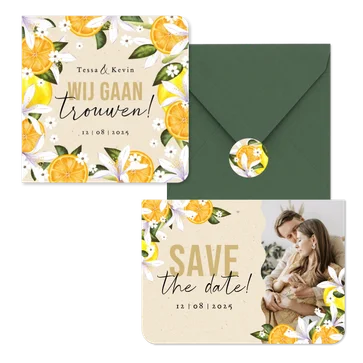 Botanisch zomerse trouwhuisstijl Mediterranee met geschilderd fruit en bloemen